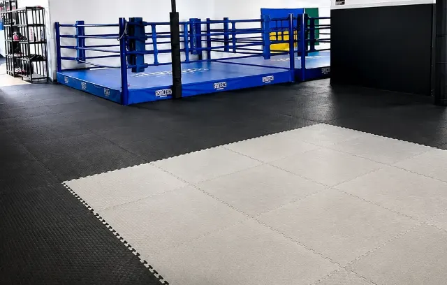 Ring et plateau de tapis de la salle Boxing Center États-Unis, à Toulouse